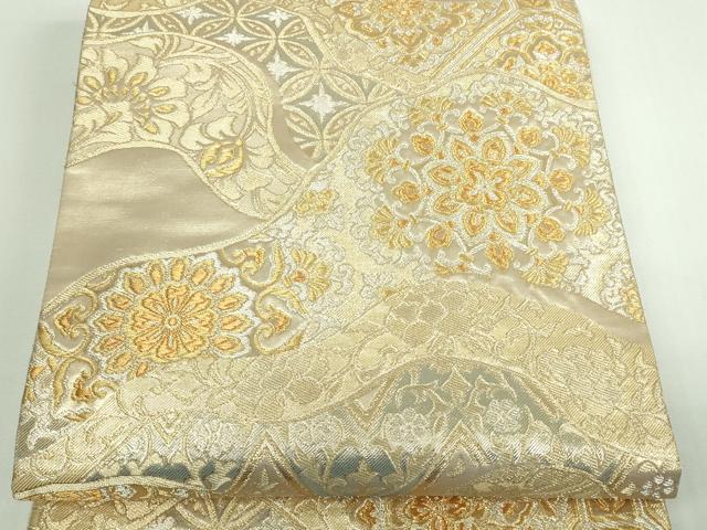 平和屋着物▼六通柄袋帯 金彩慶祥錦 正倉院花文 金糸 正絹 逸品 DAAR7988sf