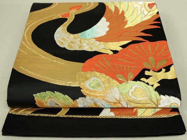 Rakuten - 平和屋着物◎六通柄袋帯　孔雀　黒地　金銀糸　正絹　逸品　DAAT4943qp