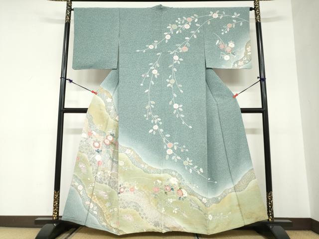 Rakuten - 平和屋着物●訪問着　道長草花籬文　暈し染め　金彩　正絹　逸品　DABC2631ud
