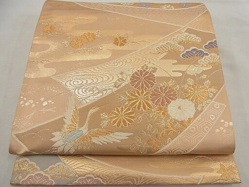 平和屋着物■六通柄袋帯 唐織 短冊飛鶴松花文 金糸 逸品 n-ea0379 平和屋着物■六通柄袋帯 唐織 短冊飛鶴松花文 金糸 逸品 n-ea0379