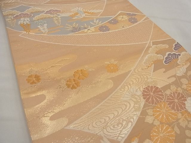 平和屋着物■六通柄袋帯　唐織　短冊飛鶴松花文　金糸　逸品　n-ea0379