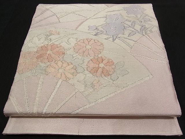 平和屋着物■太鼓柄袋帯　扇面秋草文　銀糸　逸品　n-qw0185
