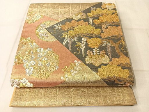 平和屋着物◎六通柄袋帯 草花文 金銀糸 正絹 逸品 AAAG4888Bsw 平和屋着物◎六通柄袋帯 草花文 金銀糸 正絹 逸品 AAAG4888Bsw