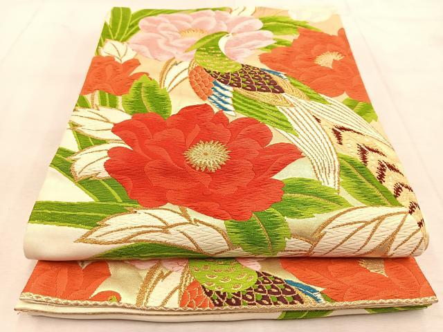 平和屋着物◎六通柄袋帯　唐織　花鳥文　金糸　正絹　逸品　BAAU8908yc