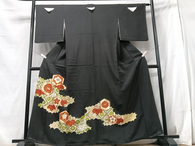 平和屋着物■豪華黒留袖　駒刺繍　亀甲花文　金彩　正絹　逸品　CABB2966xe