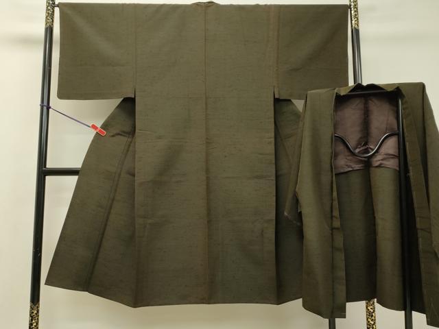 平和屋着物■男性 髭紬 アンサンブル 千年茶色 正絹 逸品 DAAR4304tw