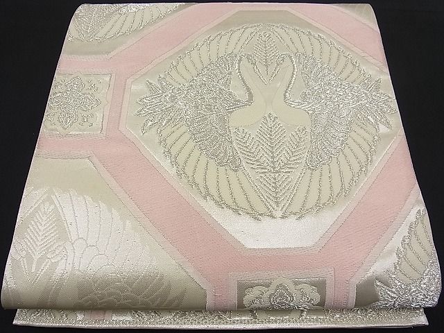 平和屋着物■六通柄袋帯　唐織　蜀江向かい鶴文　銀糸　逸品　n-fw1692