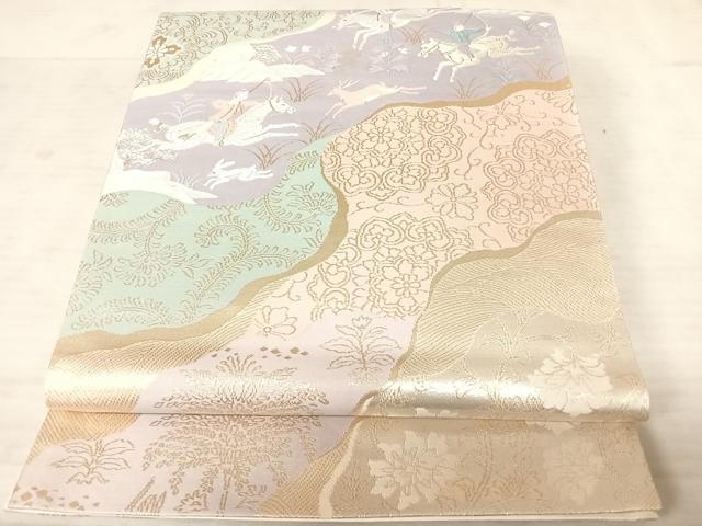 平和屋着物◎六通柄袋帯 唐織 狩猟文 金銀糸 正絹 逸品 AAAU2965yx