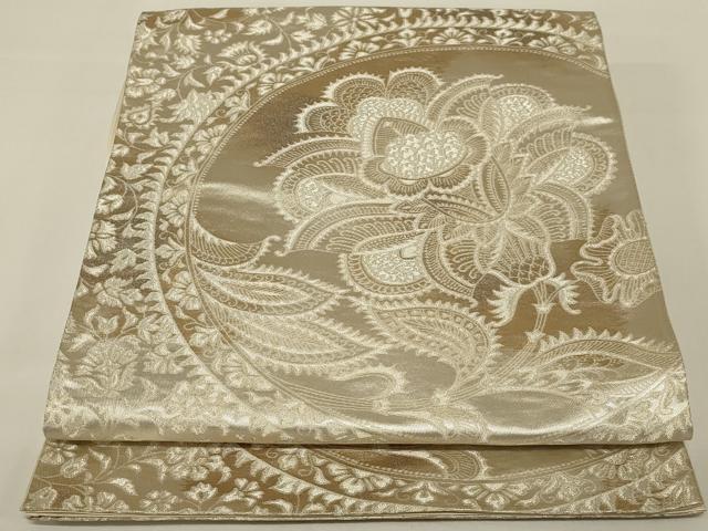 平和屋着物◎六通柄袋帯 更紗花文 銀糸 正絹 逸品 AABI3130ou