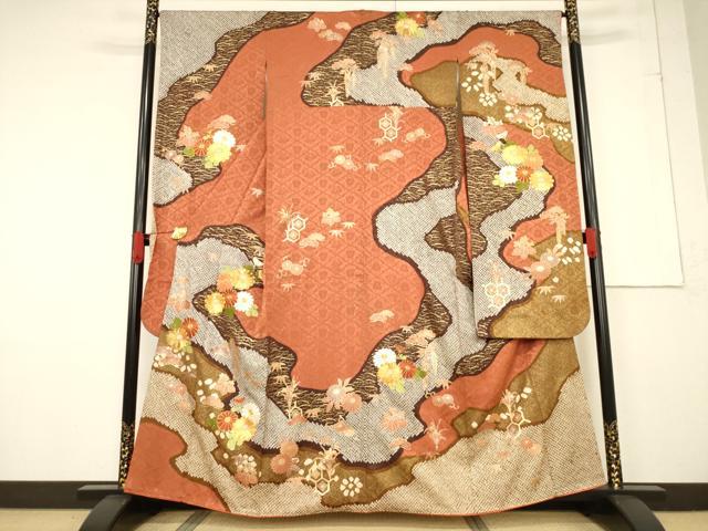 平和屋着物●豪華振袖　駒刺繍　絞り　道長花文　金彩　正絹　逸品　AABF1764ck