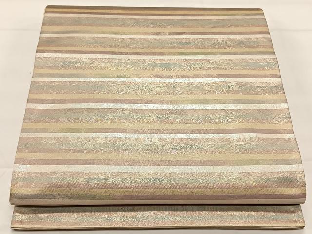 平和屋着物◎六通柄袋帯　横縞　引箔　正絹　逸品　CAAX3526qv