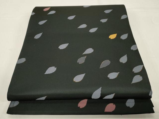 平和屋着物●世界的人形師 辻村寿三郎 ジュサブロー 六通柄袋帯 舞桜文 黒地 金糸 正絹 逸品 CABD4386dy