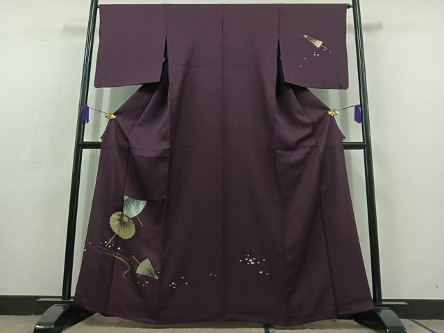 Rakuten - 平和屋着物▽訪問着　単衣　番傘　金銀彩　正絹　逸品　AABC6779jh