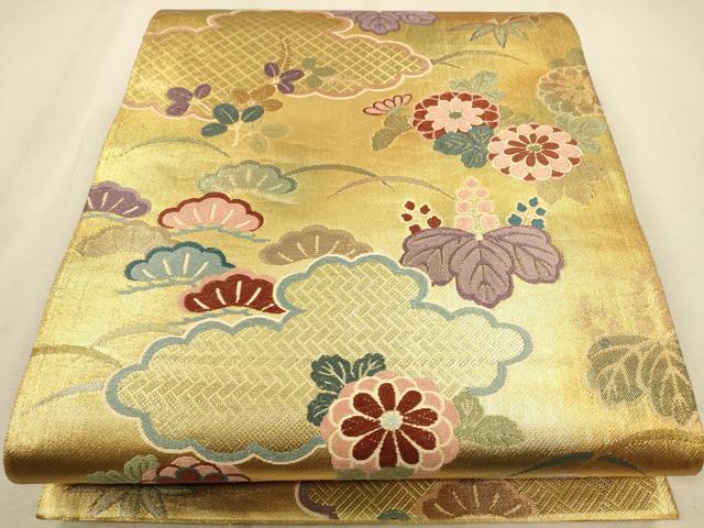 平和屋着物◎佐賀錦 六通柄袋帯 雲取花文 金糸 引箔 正絹 逸品 CAAP8129ft