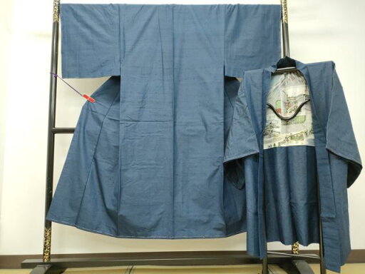 平和屋着物●男性 紬 アンサンブル 青藍色 正絹 逸品 DAAT1511tw 平和屋着物●男性 紬 アンサンブル 青藍色 正絹 逸品 DAAT1511tw