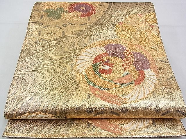 平和屋着物■佐賀錦　六通柄袋帯　唐織　鳳凰菊花丸文　金糸　逸品　n-kv2216