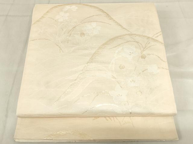 平和屋着物＊夏物　六通柄袋帯　遠山花文　金糸　正絹　逸品　AAAX5993ma