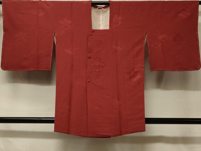 平和屋着物＃道行コート　ドロンワーク　花菱地紋　蘇芳色　正絹　逸品　未使用　CABD7687in
