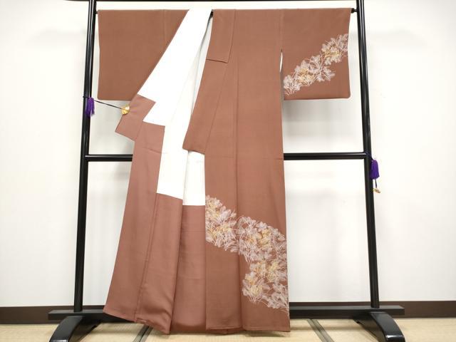 平和屋の平和屋着物●極上　銀座きしや　訪問着　シダ　海老茶色地　金彩　たとう紙付き　逸品　CYAA4019s6｜アングル2