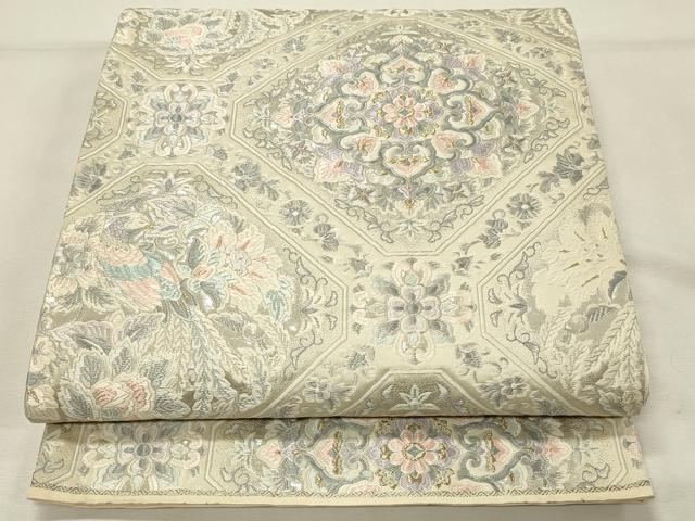 平和屋着物◎六通柄袋帯 唐織 蜀江天井華文 プラチナ箔 正絹 逸品 DABH2960qp