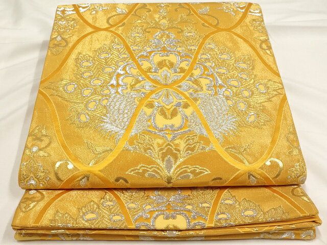 平和屋着物◎六通柄袋帯 正倉院孔雀花文 金銀糸 正絹 逸品 AAAL9902Aex