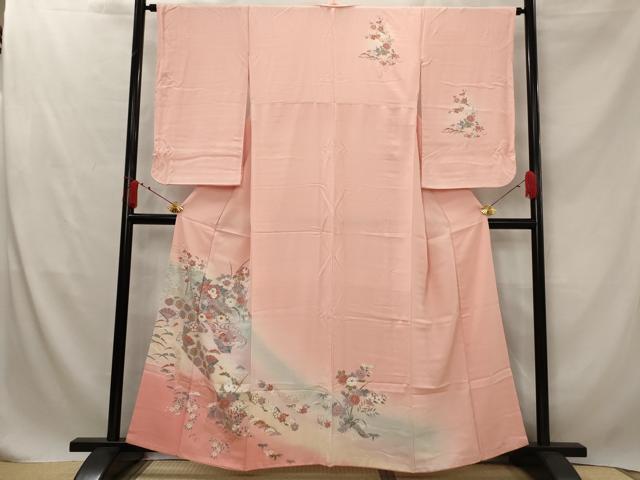 Full-Length Under-Kimono - 平和屋着物■訪問着　流水花鳥文　暈し染め　金彩　正絹　逸品　AABG2909st