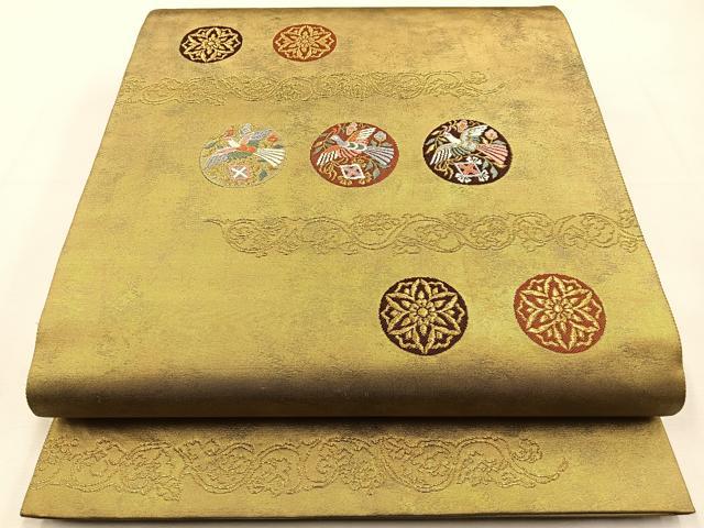 平和屋着物◎六通柄袋帯 唐織 横取正倉文 金糸 引箔 正絹 逸品 BAAS6368hj