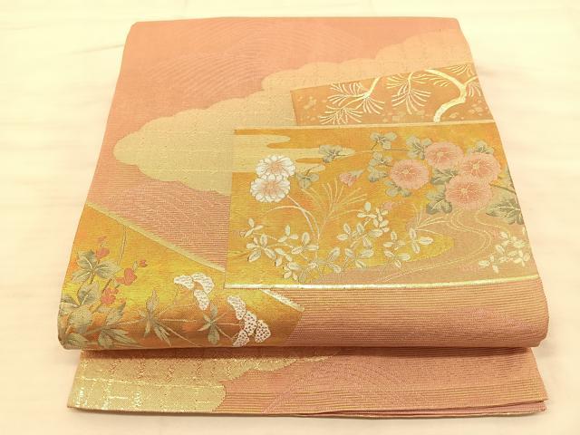 平和屋着物＊夏物 六通柄袋帯 古典秋草文 金糸 正絹 逸品 BAAS9871du
