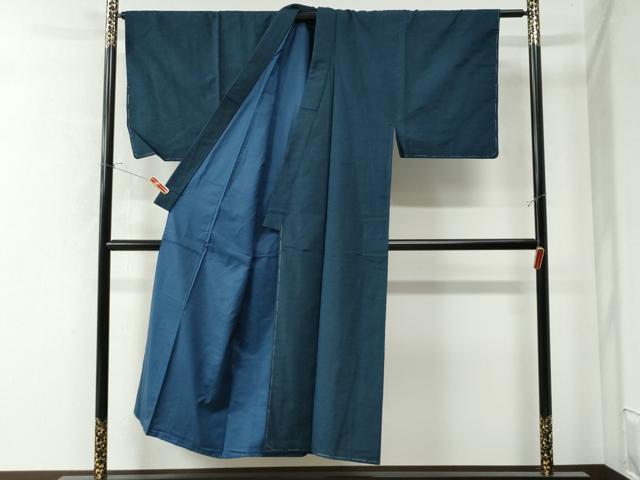 平和屋着物●男性　紬　髭紬羽織セット　色無地　濃藍色　証紙付き　正絹　逸品　未使用　CAAW7465yc