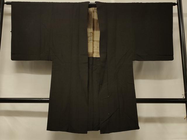 平和屋着物＃男性　長羽織　黒地　正絹　逸品　CABD7624in