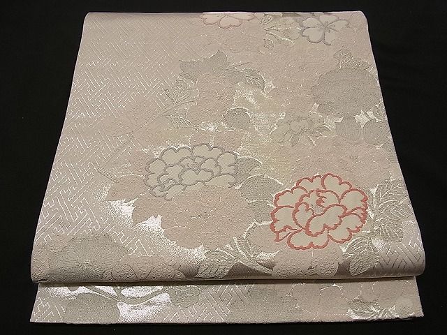 Other - 平和屋着物■六通柄袋帯　唐織　草花文　銀糸　逸品　n-wb0190