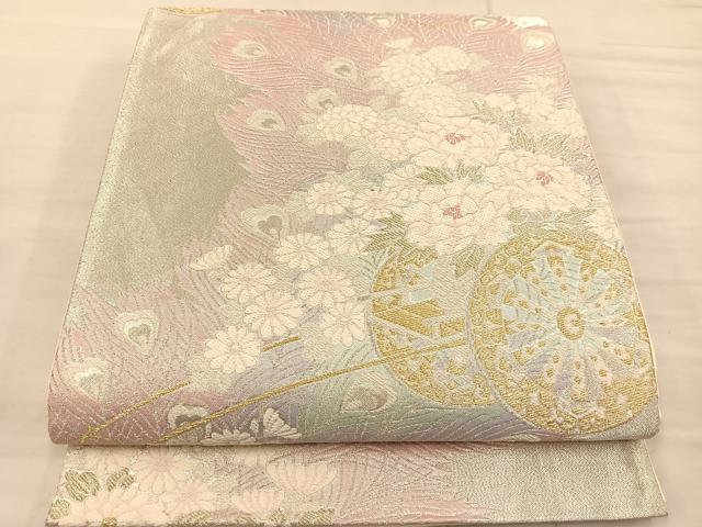 平和屋着物◎六通柄袋帯　孔雀羽花車文　金銀糸　正絹　逸品　BAAT1409gt