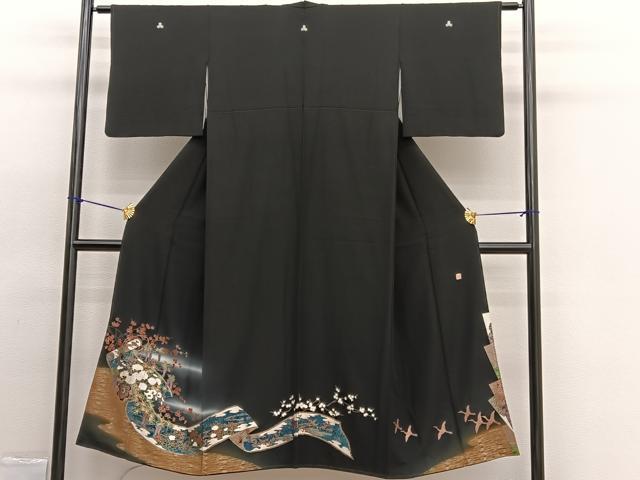 平和屋着物■豪華黒留袖　作家物　花車蒔絵文　暈し染め　金彩　正絹　逸品　BAAW4347hv