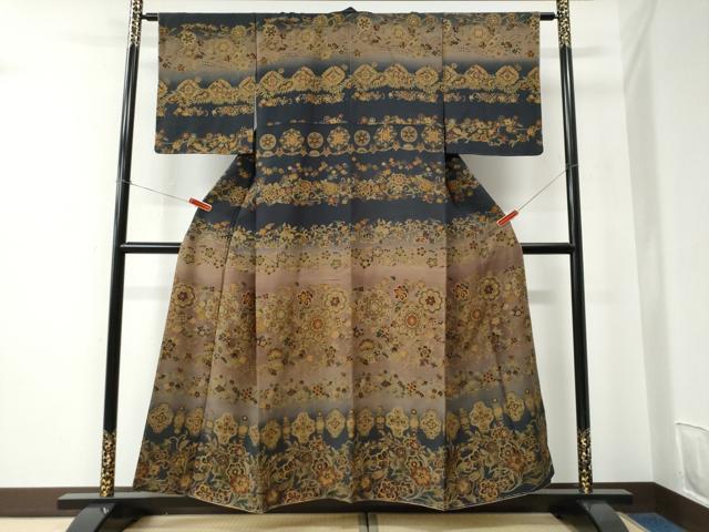 平和屋着物●訪問着　更紗花唐草文　暈し染め　御召縮緬　正絹　逸品　未使用　CABC6880yc