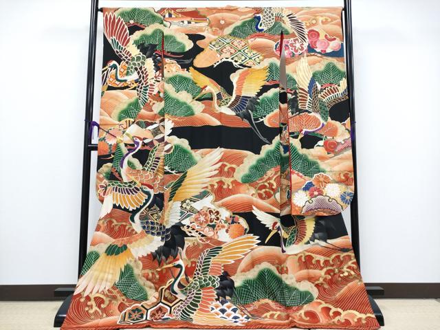 平和屋本店■極上 アンティーク 大正ロマン 中国三大刺繍 相良刺繍 振袖 駒刺繍 飛鶴浜松吉祥文 金彩 逸品 CYAA1858s5