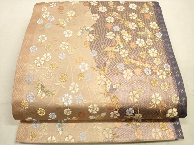 乐天商城 - 平和屋着物◎六通柄袋帯　唐織　花蝶文　春の流れ　金糸　正絹　逸品　DAAZ1948xg
