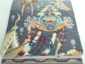 平和屋本店■極上 手織綴れ 山鹿清華 太鼓柄袋帯 竜宮城 魚 金銀糸 逸品 DZAA5806kh5