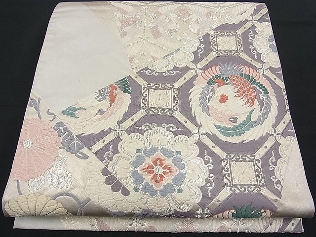 平和屋着物■六通柄袋帯　唐織　切嵌鳳凰草花文　銀糸　逸品　n-fw1664