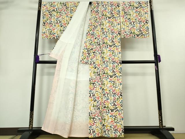 平和屋の平和屋本店●超希少　人間国宝　芹沢圭介　型絵染　小紋　いろは唄　縮緬地　落款有り　逸品　未使用　DZAB8373kh6｜アングル2