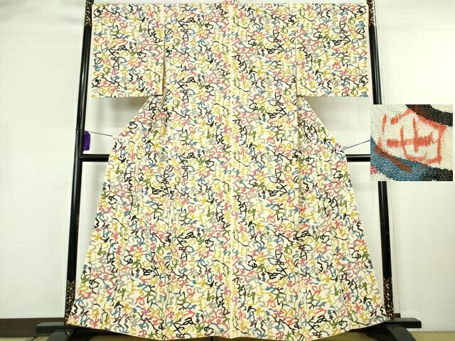 平和屋本店●超希少　人間国宝　芹沢圭介　型絵染　小紋　いろは唄　縮緬地　落款有り　逸品　未使用　DZAB8373kh6