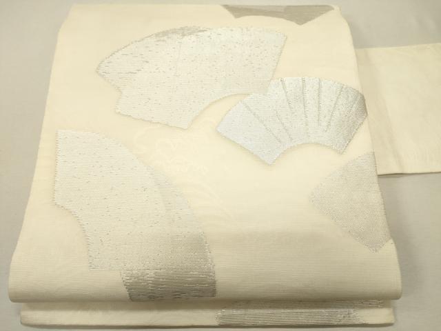 平和屋着物＊夏物　九寸名古屋帯　地紙重ね流水文　銀糸　正絹　逸品　CAAR0710eg