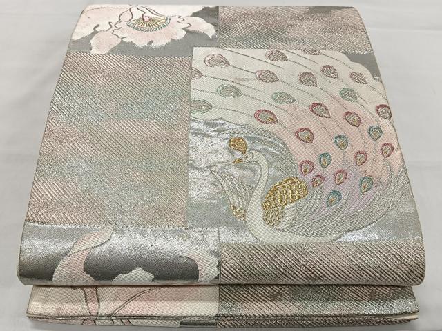 平和屋着物◎六通柄袋帯　唐織　孔雀花文　金銀糸　正絹　逸品　CAAT8678kb