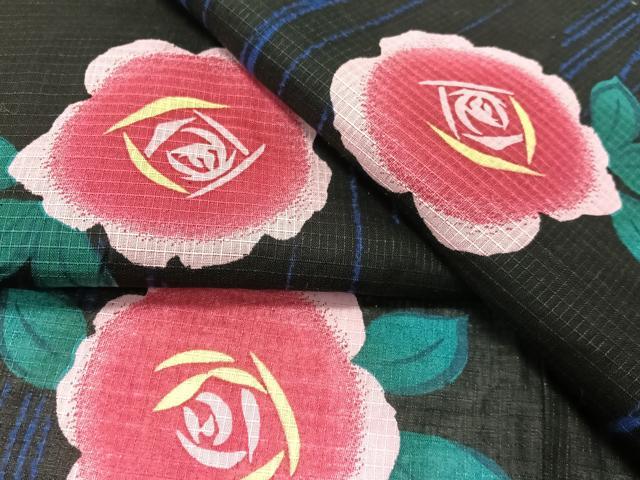 平和屋着物∴夏物　浴衣　綿紅梅　薔薇　黒地　綿　逸品　CABG7722vp