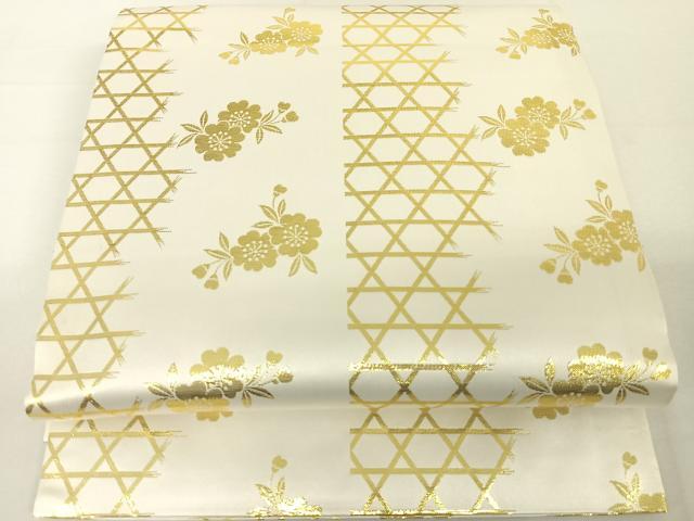 平和屋着物◎両面　全通柄袋帯　蛇篭草花文　金糸　DAAL3540cd