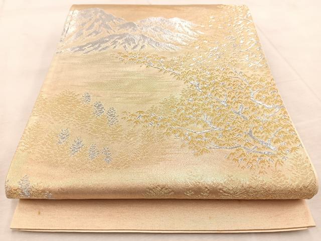平和屋着物◎西陣　六通柄袋帯　遠山風景文　金銀糸　証紙付き　正絹　逸品　未使用　BAAV4743yc