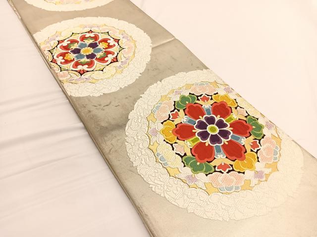 平和屋着物◎六通柄袋帯　唐織　花丸文　金糸　正絹　逸品　BAAV9993hv