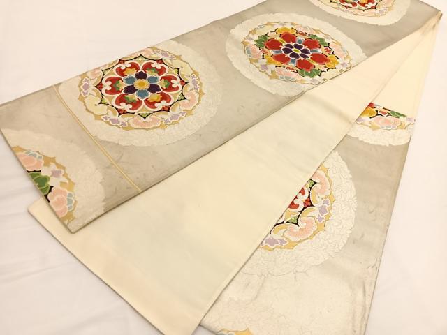 平和屋着物◎六通柄袋帯　唐織　花丸文　金糸　正絹　逸品　BAAV9993hv