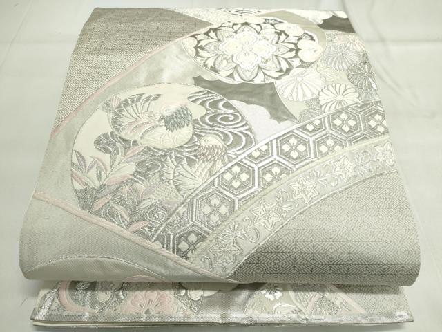 平和屋着物◎六通柄袋帯　唐織　正倉院花鳥文　銀糸　正絹　逸品　DAAL3097qp