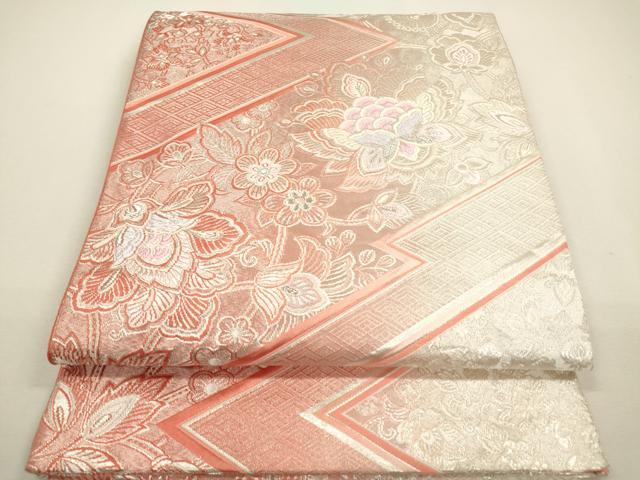 平和屋着物◎六通柄袋帯　唐織　更紗花文　銀糸　正絹　逸品　DAAY6143ea