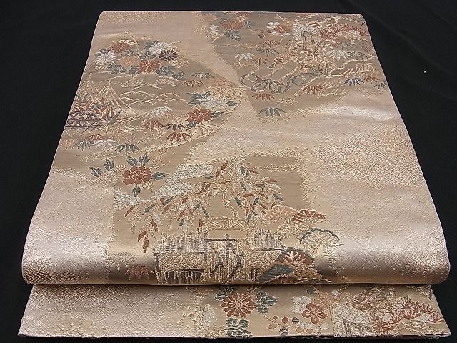 平和屋着物■六通柄袋帯　唐織　松竹梅　御所車草花文　金糸　逸品　n-sa2446